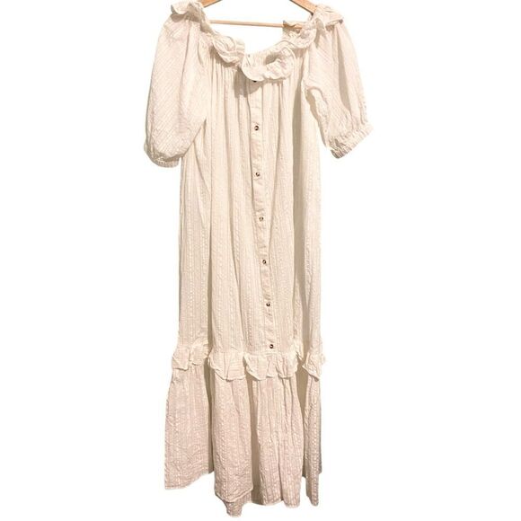 Anthropologie Ruffle Off-The-Shoulder Gauze Dress in White Size Medium - Picture 7 of 14